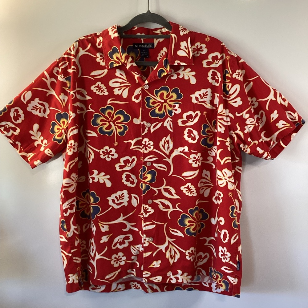 Vintage Structure Hawaiian Print Short Sleeve Shirt Sz XL Magnum PI Tom Selleck